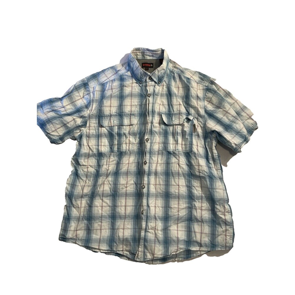 Wolverine Shirt Men’s Size XL Blue Plaid Vented Back Missing Button